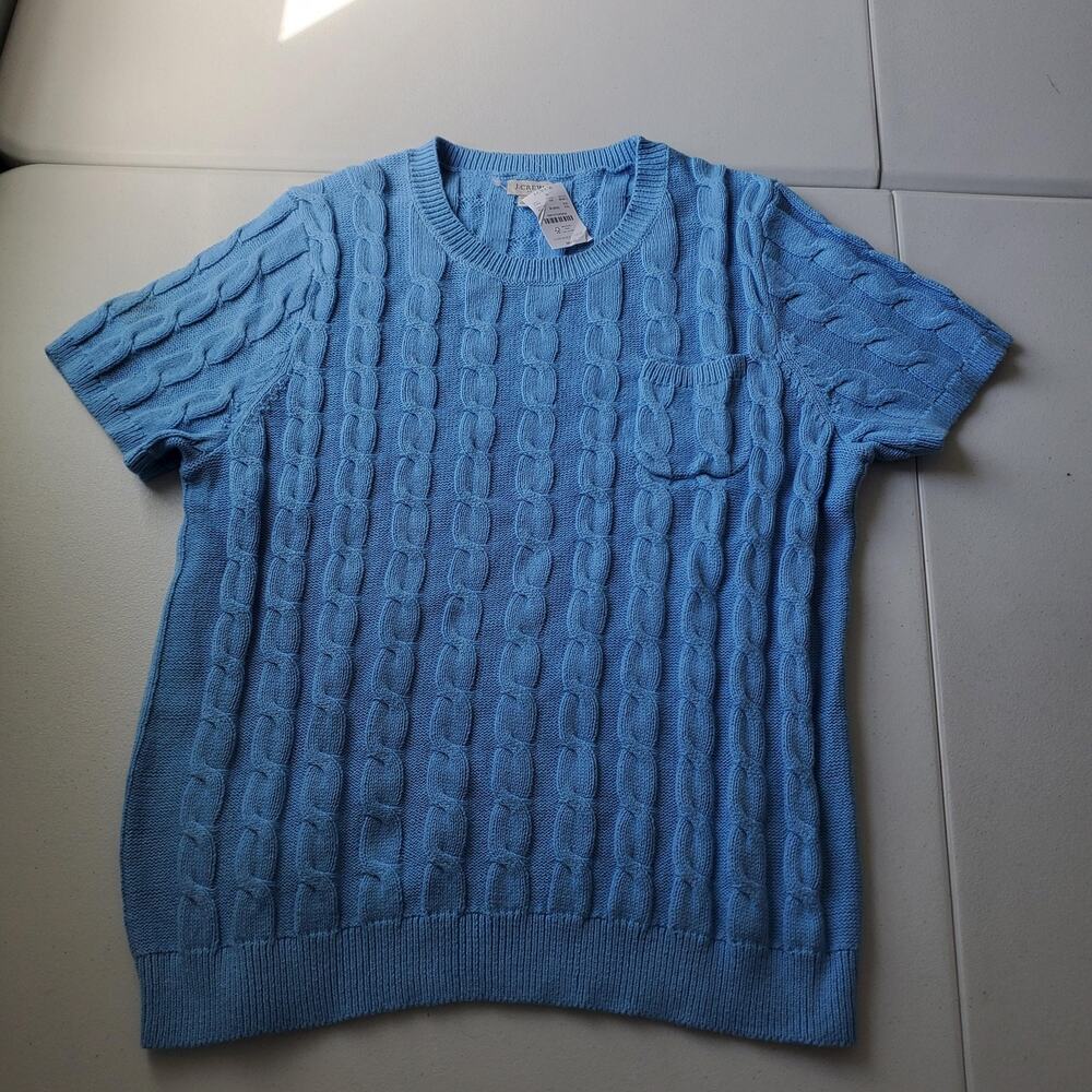 J.Crew Sweater Womens 2XL Blue 100% Cotton Cable Knit Short Sleeve Crewneck